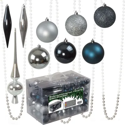 Produktbild von Julido 130 Weihnachtskugeln Christbaumkugeln Christbaumschmuck Silber/Stahlblau
