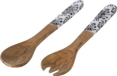 Produktbild von Salatbesteck Handgearbeitet Anny 2 tlg. Mango-Holz Schwarz Weiß Farbmix