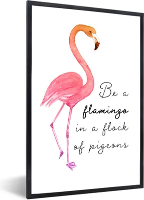 Produktbild von MuchoWow® MuchoWow® Gerahmtes Poster Orange - Flamingo - Zitat 40x60 cm - Poster mit zchwarzem Bilderrahmen - Papierdruck - Wandbilder