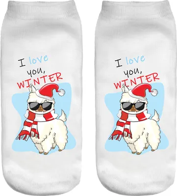 Produktbild von Weihnachtssocken, Sneaker, Sportsocken, Socken Damen, lustiges 3D-Motiv, Lama & Winter-Liebe [001]