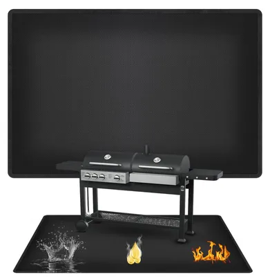 Obrázek produktu pro Omgoods – Grilovací podložka, žáruvzdorná, 150x100 cm – ochranná podložka – podložka pod gril – voděodolná – odolná vůči olejům – silikonová, skleněná vlákna – podložka na gril