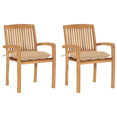 Produktbild von Gartenstühle 2 Stk. mit Beige Kissen Massivholz Teak