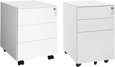 Zdjęcie produktu dla SONGMICS Szafka na kółkach, szafka na dokumenty z 4 kółkami, 39 x 45 x 55 cm, szafka biurowa z 5 kółkami, 52 x 39 x 60 cm, zamykana na klucz, z szufladami, wstępnie zmontowana, do biura, do domowego biura, biała OFC630WT
