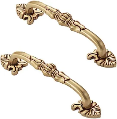 Image de 2 poignées vintage en métal pour meubles anciens, garnitures de tiroirs et de portes dorées, pour cuisines, tiroirs et armoires, entraxe de 96 mm