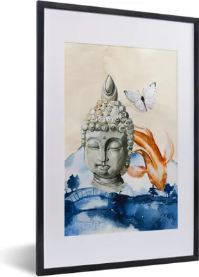 Produktbild von MuchoWow® MuchoWow® Gerahmtes Poster Buddha - Kopf - Wasser 40x60 cm - Poster mit zchwarzem Bilderrahmen - Poster in Rahmen
