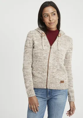 Produktbild von OXMO OXPhiladelphia Damen Strickjacke Grobstrick Cardigan mit Kapuze Reißverschluss 100% Baumwolle Regular fit