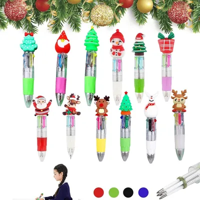 Productafbeelding van Veelkleurige kerststiften - Set van 12 - 4 kleur-in-1-pennen voor kleurcodering - Schrijven - Tekenen - Journaling