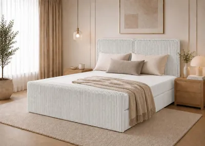 Produktbild von Boxspringbett ALIA Bett mit Bettkästen Doppelbett Stauraum Schlafzimmer Polsterbett aus Cordstoff (200x200, Ivory - Tilia 01, ohne Topper)