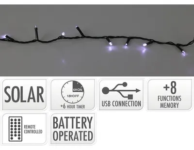 Obrázek produktu pro LED solární pohádková světla 240 USB dobíjecí studená bílá časovač dálkové ovládání