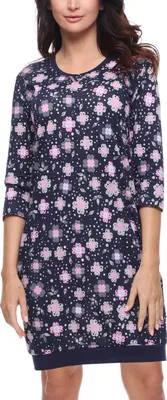 Image de Chemise de nuit pour femme Merry Style MS10-182 (motifs floraux bleu marine, taille S)