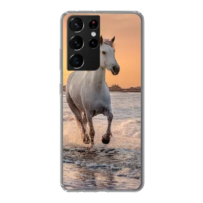 Produktbild von MuchoWow® Handyhülle Schutzhülle Hülle für Samsung Galaxy S21 Ultra Pferde - Sonne - Meer - Strand - Tiere Silikon Softcase Handy Hülle - Mobiltelefon