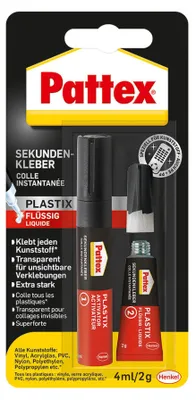 Produktbild von Pattex Sekundenkleber Plastix, 2 Komponentenkleber 4ml/2g