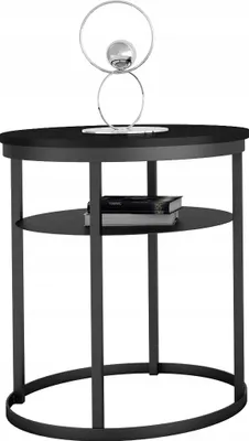 Zdjęcie produktu dla Okrągły Stolik Kawowy z Półką Do Salonu Loft 55 cm Metal Czarny+MiniPearl