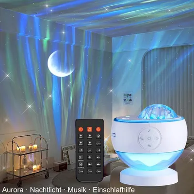 Immagine prodotto di Proiettore di stelle Aurora con altoparlante Bluetooth, luce notturna LED con effetto aurora boreale, lampada galassia con 16 colori, telecomando, timer e connessione USB