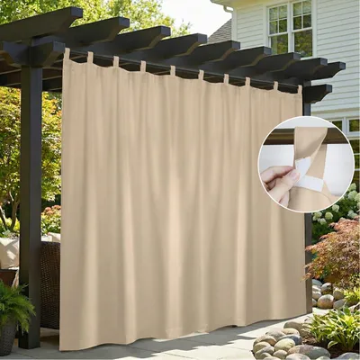 Produktbild von Außen Vorhang Wasserdicht Gardine Blickdicht Outdoorvorhänge mit Abnehmbaren Schlaufen für Terrasse Balkon Garten Hof, 254x244cm, Beige