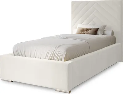 Produktbild von Polsterbett Aura 90x200 cm, Bett mit Kopfteil, Doppelbett mit Bettkasten, Lattenrost und Matratze aus Holz, Velourstoff: Weiß