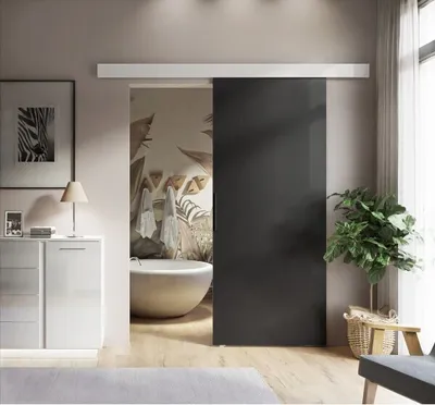 Produktbild von Schiebetür RICO Schwarz + Weiß 106 cm schwarzer Griff