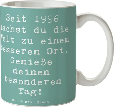 Produktbild von Mr. & Mrs. Panda Tasse Spruch 1996 Geburtstag - Meeresbrise - Geschenk, Glückwunsch, besonderer Tag, Kaffeepott, Momente, Kaffeebecher, schöne, Geburtsjahr, Familie