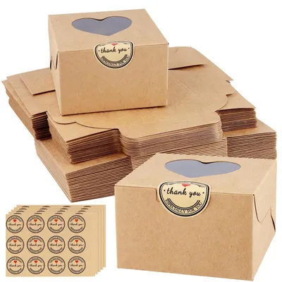 Produktbild von 50 braune Cupcake-Boxen, 10 x 10 x 6,5 cm, mit Fenster