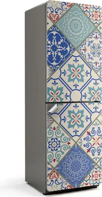 Produktbild von Geometrische Fliesenmuster – Kühlschrank Aufkleber – Klebefolie Kühlschrank – Kühlschrank Dekor – Kühlschrankfolie selbstklebend – Küchen Dekoration – 60x180 cm