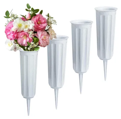Produktbild von 4 Stück Grabvasen mit Spikes, Kunststoff Blumenhalter für den Friedhof (Grau)