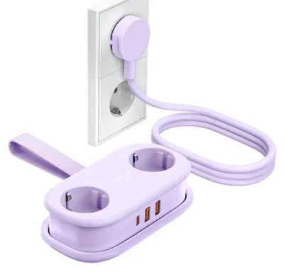 Image de Orico AP3, multiprise GaN 20W, 5 prises (2 prises secteur + 2 ports USB-A + 1 port USB-C) – Violet