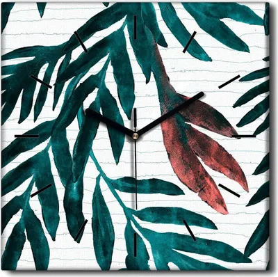 Produktbild von Coloray Uhr auf Leinwand 30x30 cm Wand Uhr Dekoration Wohnzimmer Segeltuch schwarze Hände -Natur Aquarelle verlässt