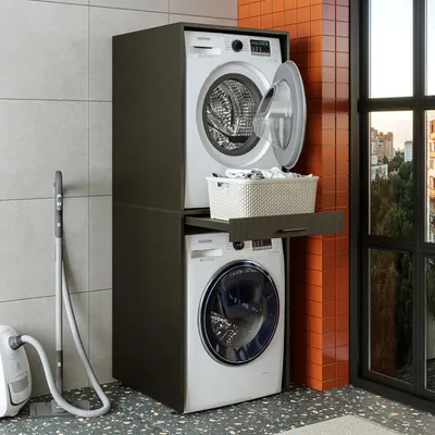 Produktbild von Roomart DUO-I Waschturm 67 cm breit, Schwarz-Eiche