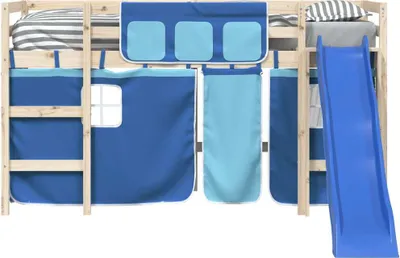 A blue tent and slide attachment for a loft bed.