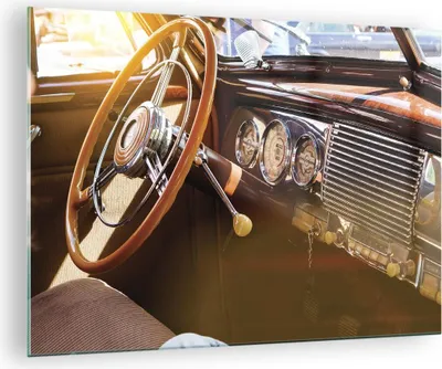 Produktbild von Bilder auf glas - Einteilig - Auto Retro Vintage - 70x50cm - Glasbilder - Wandbilder - Bilder - zum Aufhängen bereit - Wanddekoration aus Glas - Glas Bilder - Wandbild auf Glas - GAA70x50-4939