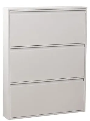 Schuhschrank mit 3 Schubladen, Metall, Weiß, 80x15x103 cm