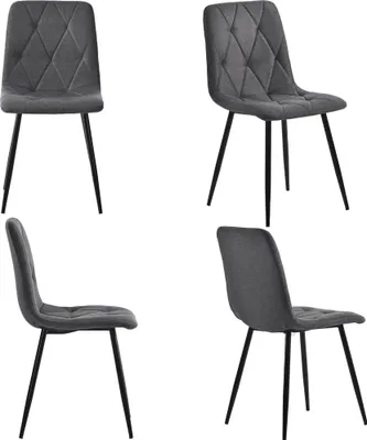 Zdjęcie produktu dla Krzesła do jadalni Fortuna Lai (4 szt.), ciemnoszare, 4 zestawy tapicerowanych krzeseł designerskich, krzesła do jadalni z tkaniny skośnej, krzesła kuchenne z oparciem, siedziska z metalową ramą pokrytą tkaniną, metalowe nogi