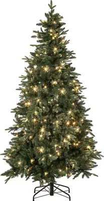 Produktbild von Dehner Künstlicher Weihnachtsbaum Tanne Espen, mit LED Beleuchtung warmweiß, Höhe ca. 210 cm, Kunststoff, grün