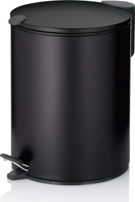 A black pedal bin is shown against a white background.