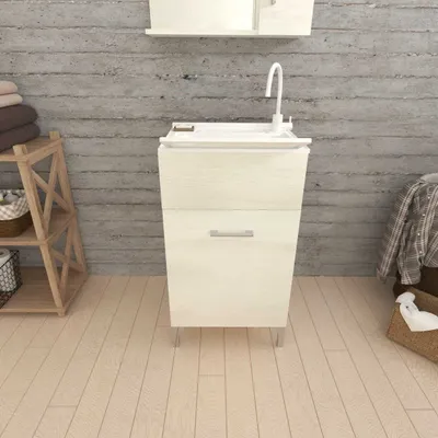 Immagine prodotto di Mobile lavatoio 45x50 essenza quercia bianco con asse lavapanni | Pratico