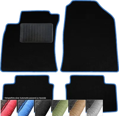 Produktbild von moto-MOLTICO Fußmatten Auto Velours Autoteppiche Schwarz Automatten Set 4-teilig passend für Hyundai Elantra I 1996-2001 (Blaue - Ziernähte)