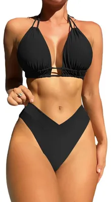 Produktbild von Zweiteiliges Bikini-Set für Damen – Neckholder-Top mit Rüschen