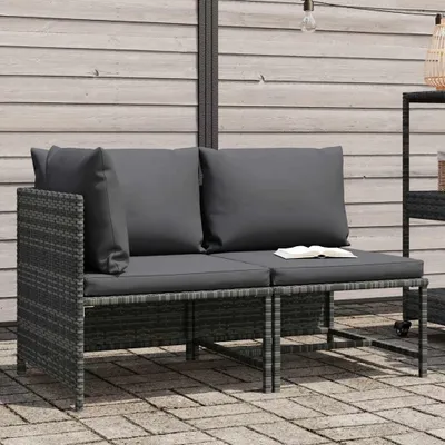 Produktbild von vidaXL 2-tlg. Garten-Sofagarnitur mit Auflagen Poly Rattan Grau