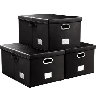 Faltbare Aufbewahrungsbox mit Deckel, 3er-Set, 58x40x30 cm, Schwarz