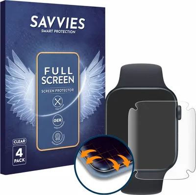 Produktbild von 4x Savvies Fullscreen Schutzfolie für Apple Watch SE 2022 (44 mm) Displayschutz Folie Fullcover Klar Transparent