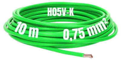 Productafbeelding van Kalitec, 10 meter, H05V-K, 0,75 mm², groene installatiedraad. Flexibele aderleiding, PVC, enkele ader, litze van 0,75 mm², fijnaderig, enkele draad, kabel met enkele draad, verbindingsdraad