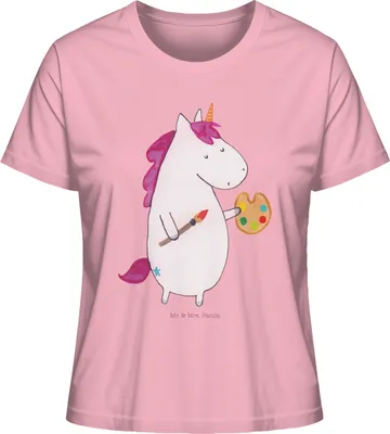 Produktbild von Mr. & Mrs. Panda Damen T-Shirt Einhorn Künstler Größe L - Baumwolle Pink - Geschenk, Oberteil, Zeichnen, Farbe, Unicorn, Welt, Baumwoll, Sommershirt, Maler