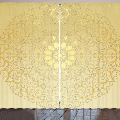 Produktbild von ARANDE Mandala Gardine, Arabesque Einflüsse Kreisförmige Romantische Motiven Muster, 280 x 225 cm, Gelb Blassgelb