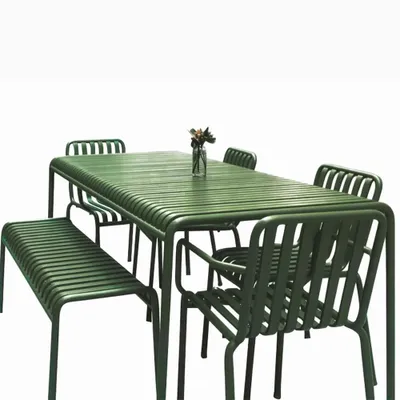 Produktbild von Gartenmöbel Tisch- und Stuhlset – Outdoor Eisenmöbel, geeignet für Gartenrestaurants, Cafés und andere Außenbereiche, grün 140CM 【HYZL1465】