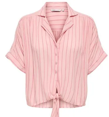 Produktbild von ONLY ONLPAULA LIFE S/S TIE SHIRT WVN NOO Romance Rose/SANGRIA STRIPES S