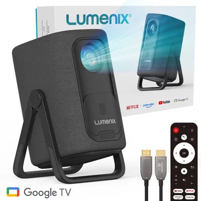 Produktbild von Lumenix AIR Mini-Beamer mit Google TV & Chromecast, 500 ANSI, Full HD, Schwarz