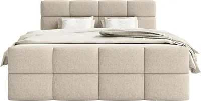 Produktbild von FEDVE Boxspringbett ALZEA aus Chenille-Stoff 140x200 cm, Beige