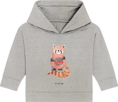 Produktbild von Mr. & Mrs. Panda Organic Baby Hoodie Roter Panda 12. - 18. Monat - Heather Grey - Geschenk, Liebe, Herz, Liebling, Rot, Kapuzensweatshirt, Lustige Sprüche, Kapuzenshirt