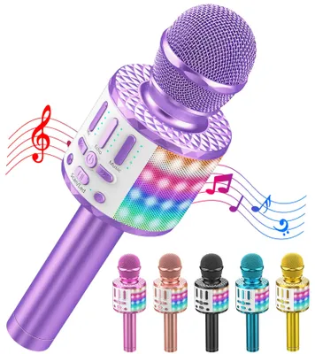 Immagine prodotto di Microfono karaoke wireless con Bluetooth e luci LED colorate, ideale per feste