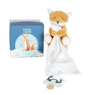 Produktbild von Doudou et Compagnie -UNICEF HOSE MIT DOUDOU Schnullerclip - Fuchs - 12 cm - Orange - Geschenkbox - DC3786